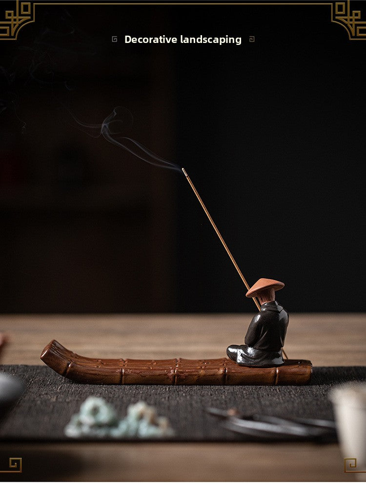 zensoullab Xie Ke Incense Burner for Home Indoor Sandalwood Agarwood Holder Zen Style Jiang Taigong Fishing Tea Room Ceramic Aromatherapy Burner Ornament