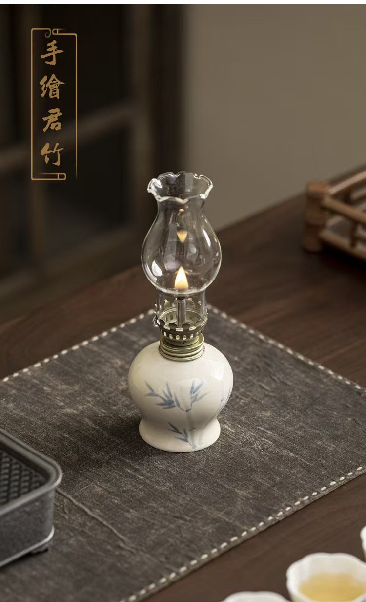 zensoullab Glass Butter Lamp Eternal Light Offering Lamp Household Oil Lamp Creative Ornament Ceramic Hand-painted Vegetable Oil Eco-friendly Night Light