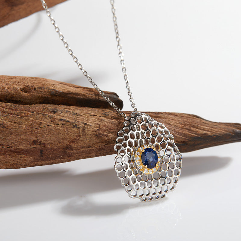 zensoullab Colorful Gem Pendant S925 Sterling Silver Natural Sapphire Necklace for Women Fashion Versatile Collarbone Chain