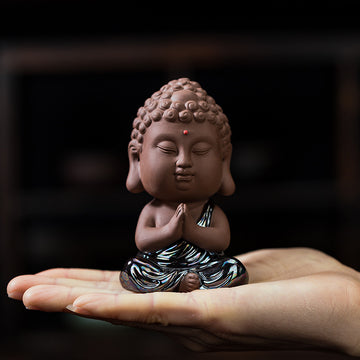 zensoullab Premium Ceramic Small Buddha Statue Home Decor Purple Clay Tathagata Tea Pet Tea Room Living Room Entrance Car Mounting Ornament
