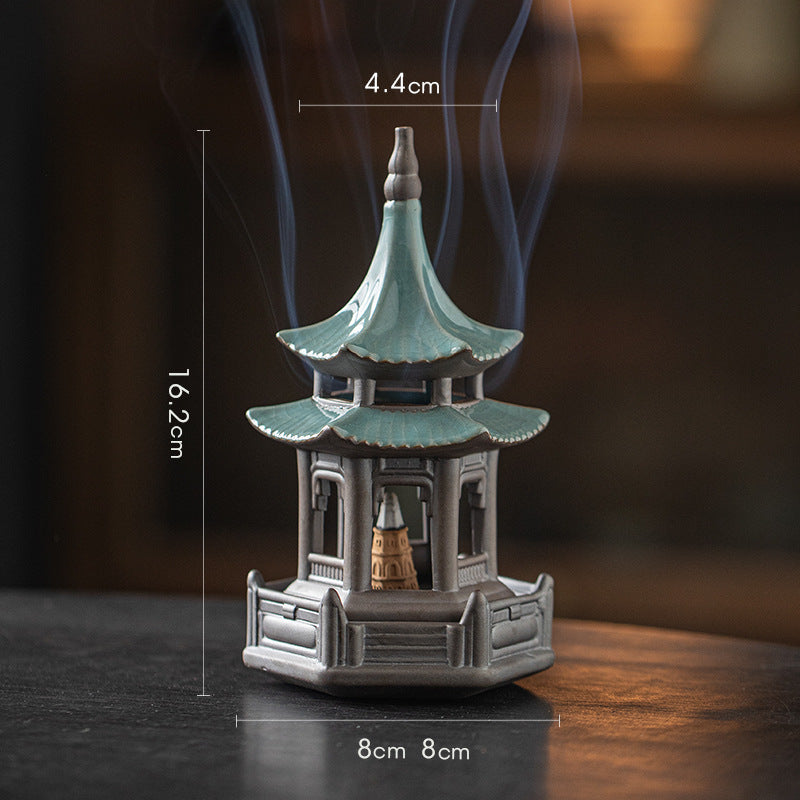 Zensoullab Creative Ceramic Hexagonal Pavilion Tower Incense Burner Home Indoor Incense Burner Zen Tea Room Incense Box Decoration the Machine of Incensing