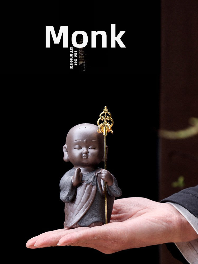 zensoullab Zen Purple Clay Little Monk Tea Pet Tea Play Ceramic Little Sha Mi Kung Fu Tea Set Accessories Home Handmade Ornament
