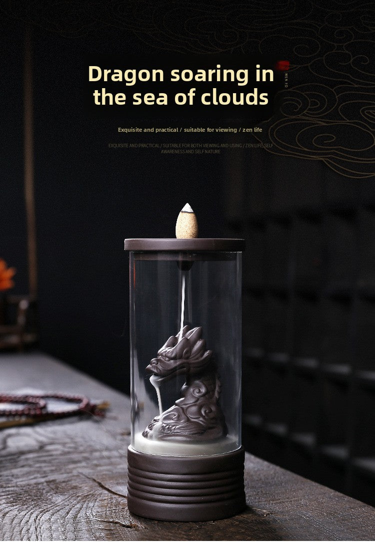 zensoullab Purple Clay Backflow Incense Burner Home Decor Ornament Craft Creative Windproof Cover Dragon Backflow Incense Burner