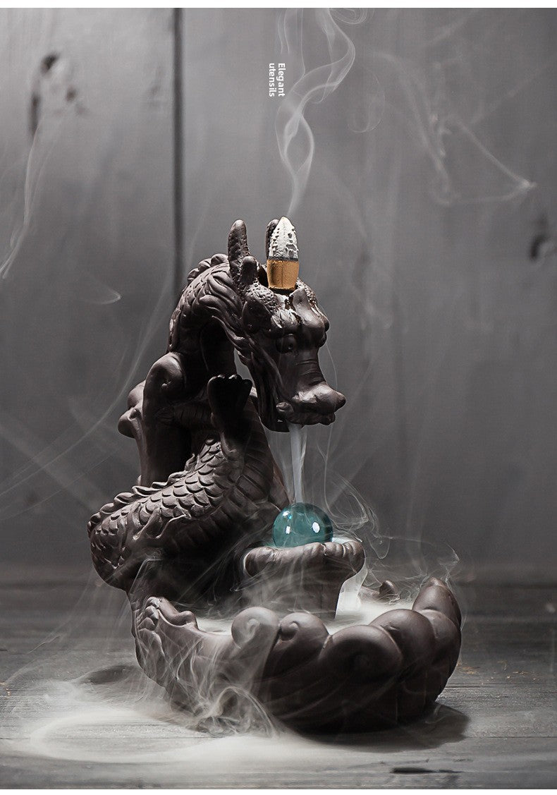 zensoullab Large Purple Clay Dragon Backflow Incense Burner Tea Ceremony Ornament Creative Incense Burner Dragon Home Decor Incense Original