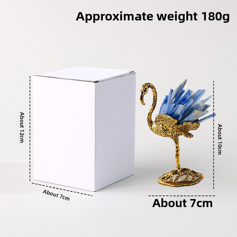 zensoullab Natural Kyanite Flamingo Ornament Kyanite Cluster Alloy Small Animal Crystal Craft Home Decoration