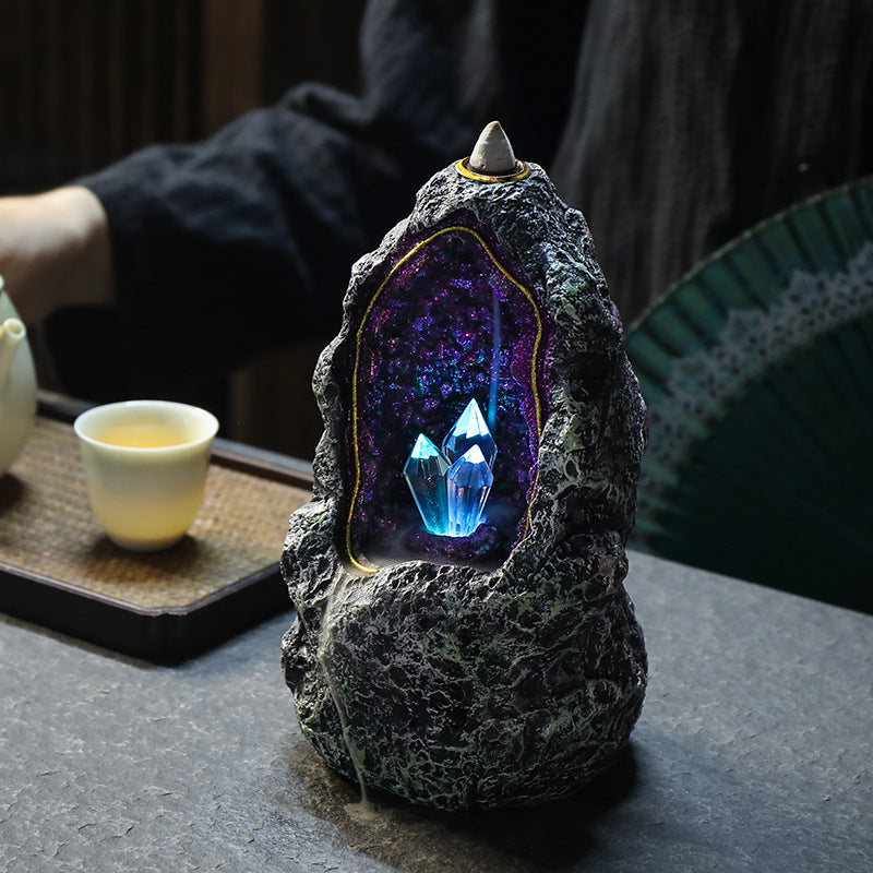 zensoullab Creative Resin Backflow Incense Burner Crystal Cave LED Night Light Aesthetic Indoor Incense Creative Ornament Backflow Incense