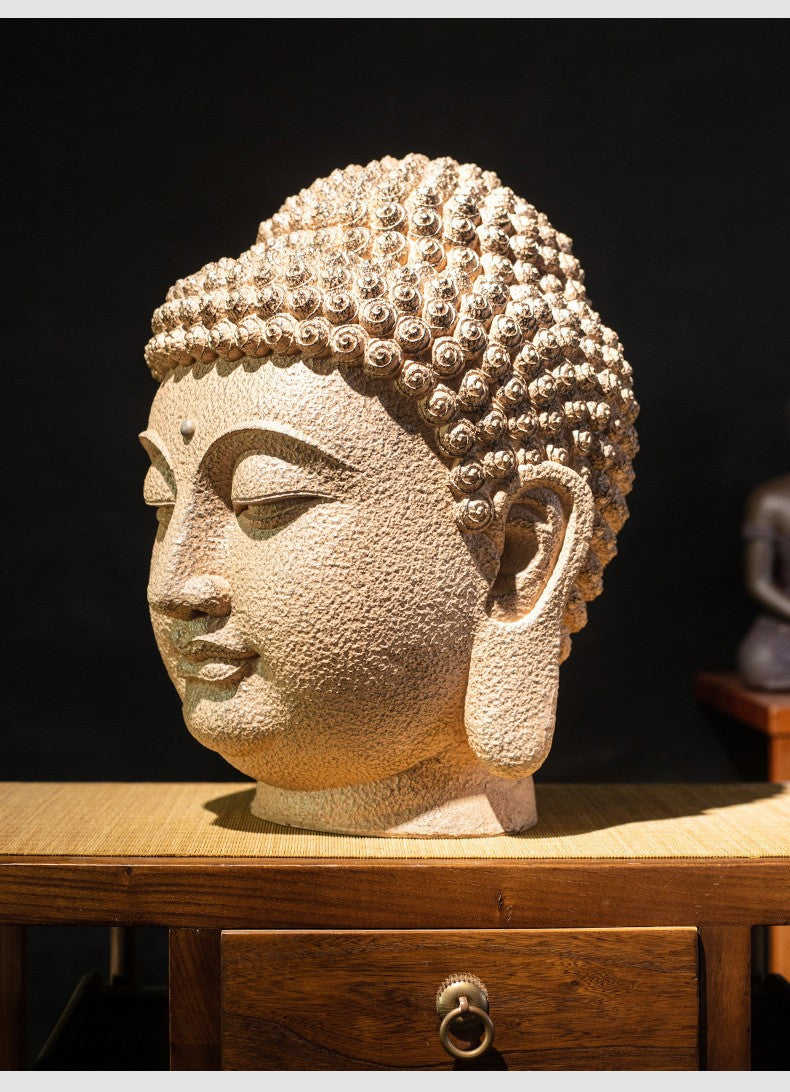 zensoullab New Chinese Style Buddha Head Buddha Statue Zen Ornament Large Compassion Buddha Head Southeast Asian Entrance Hallway Buddhist Decoration