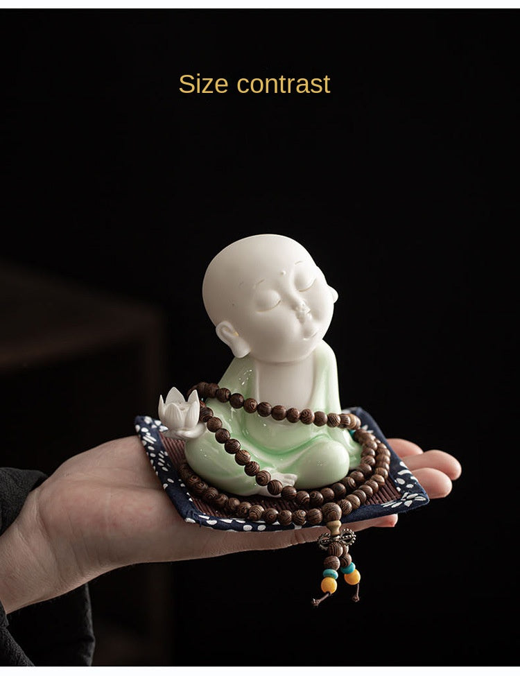 Zensoullab Creative Chinese Ceramic Ornaments Household Line Aromatherapy Stove Samanera Little Monk Incense Holder Incense Burner Tray Sandalwood Holder Indoor