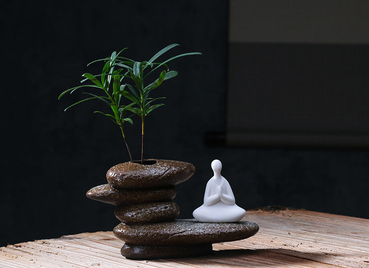 zensoullab Zen Purple Clay Little Monk Hydroponic Flower Pot Tea Mat Accessories Creative Ceramic Flower Arrangement Formless Buddha Home Decor Ornament