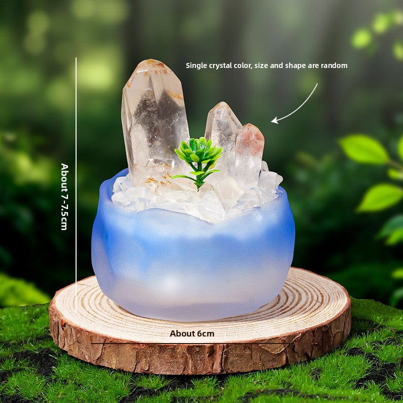 zensoullab Natural White Crystal Cluster Potted Yellow Crystal Single Crystal Crystal Column Tea Cup Micro Landscape Home Desktop Ornament