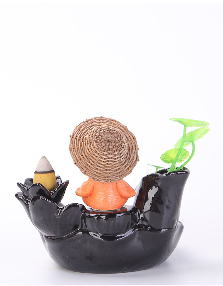 zensoullab Purple Clay Backflow Incense Burner Ceramic Creative Ornament Craft Incense Little Monk Viewing Smoke Mountain Water Flow