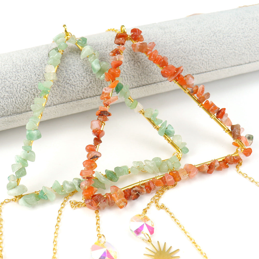 zensoullab Natural Raw Crystal Wind Chime Sun Catcher Triangle Hanging Holiday Home Decoration