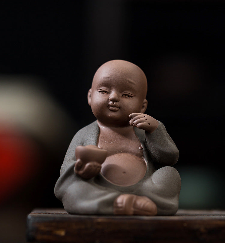 zensoullab Purple Clay Can Raise Tea Pets Little Monk Zen Ornament Tea Room Tea Tabletop Small Decoration Tea Play Figure Handicraft