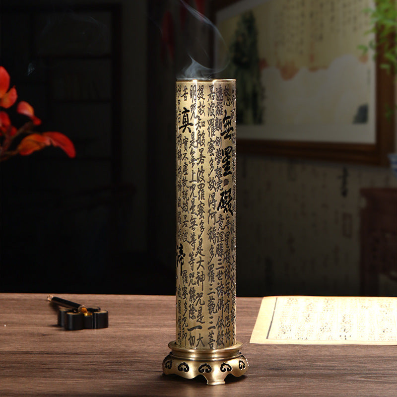 zensoullab Heart Sutra Vertical Incense Burner for Home Indoor Incense Tea Ceremony Ornament Antique Bronze Sandalwood Incense Burner 21cm Incense Holder