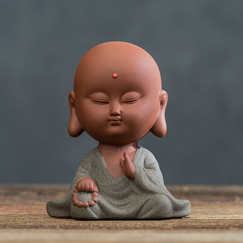 zensoullab Zen Style Yixing Clay Little Monk Tea Pet Tea Tray Tea Room Ornament Craft Figure Creative Space Decoration