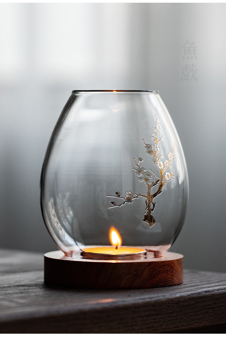 zensoullab Japanese Style Glass Candle Holder Creative Ornament Candle Romantic Home Zen Retro Aromatherapy Windproof Table Cover Desktop Decoration