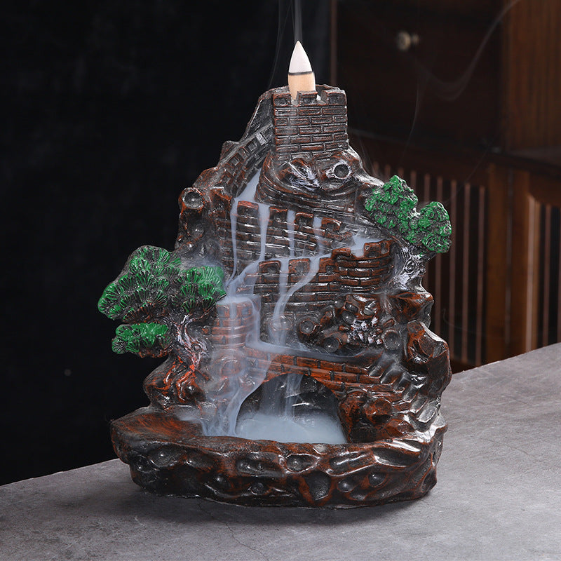 zensoullab Creative Resin Large Great Wall Backflow Incense Burner Home Decor Craft Ornament Incense Holder Incense Seat Backflow Aromatherapy Burner