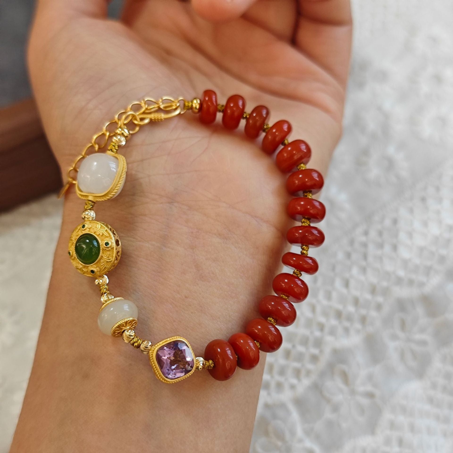 zensoullab Multi-Gem Braided Bracelet Half Pearl Multi-Gem Bracelet Aquamarine Amethyst South Red Lotus Accessories Jewelry Bracelet
