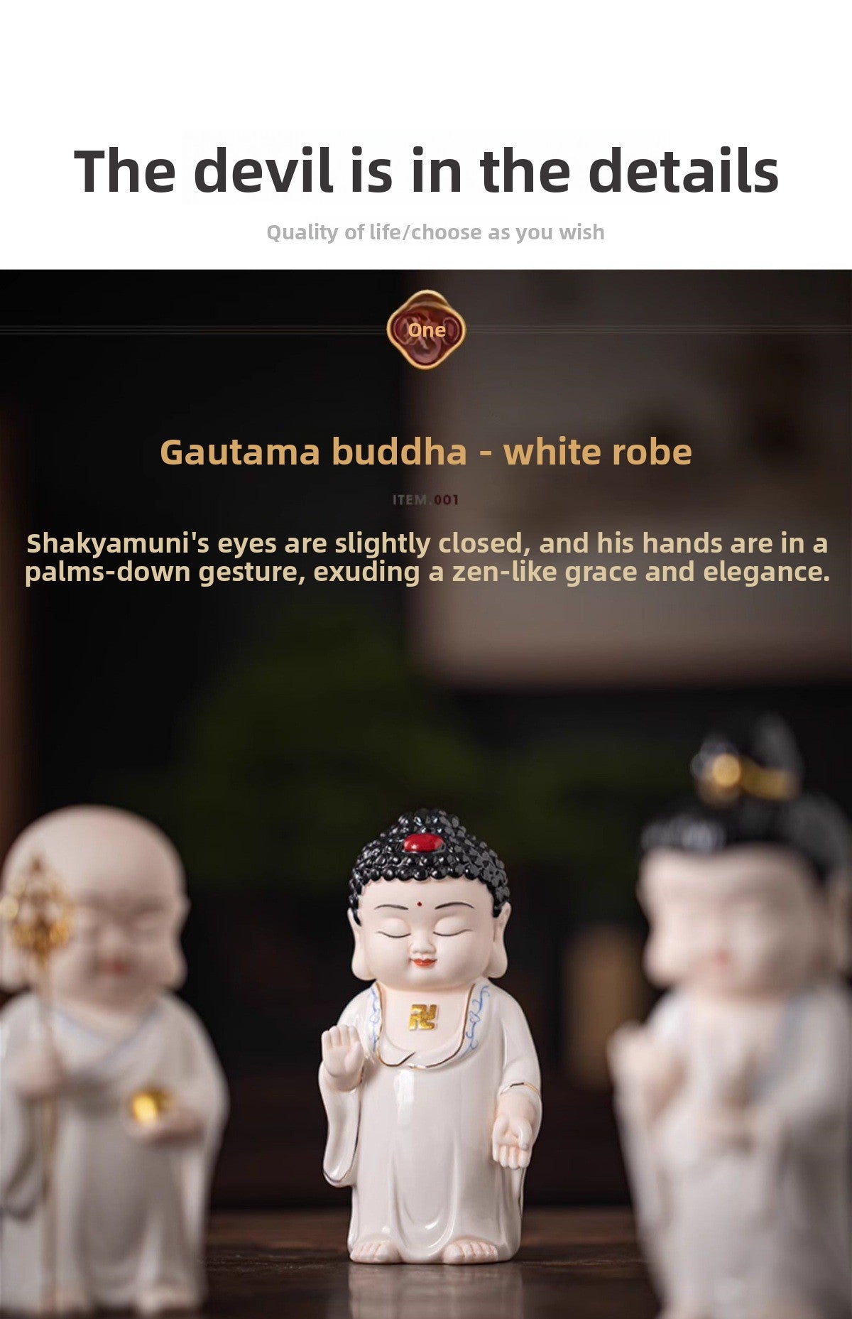 zensoullab Chinese Ceramic Three Saints Shakyamuni Guanyin Ksitigarbha Desktop Ornaments Creative Living Room Small Ornaments Home Decorations