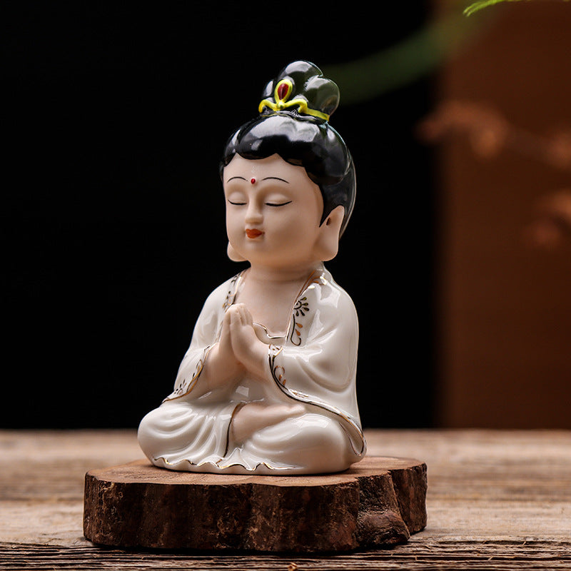 zensoullab Ceramic Buddha Statue Peace Buddha Chinese Style Entrance Shakyamuni Crafts Guanyin Ornament Lying Buddha Car Accessories