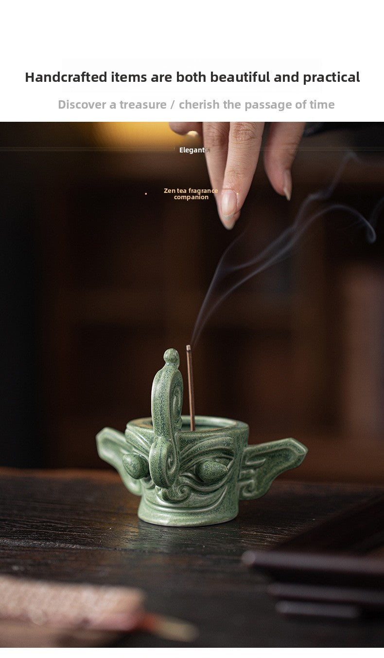 zensoullab Chinese Retro Cultural Creative Sanxingdui Bronze Long Eyes Mask Incense Holder Aromatherapy Burner Home Indoor Ceramic Incense Burner
