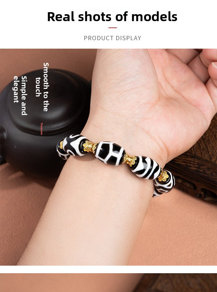 zensoullab Natural Multi-Gem Black and White Dalo Dzi Bead Taiwan Craft Agate Bracelet for Men and Women Couples Single Circle Bracelet In Stock