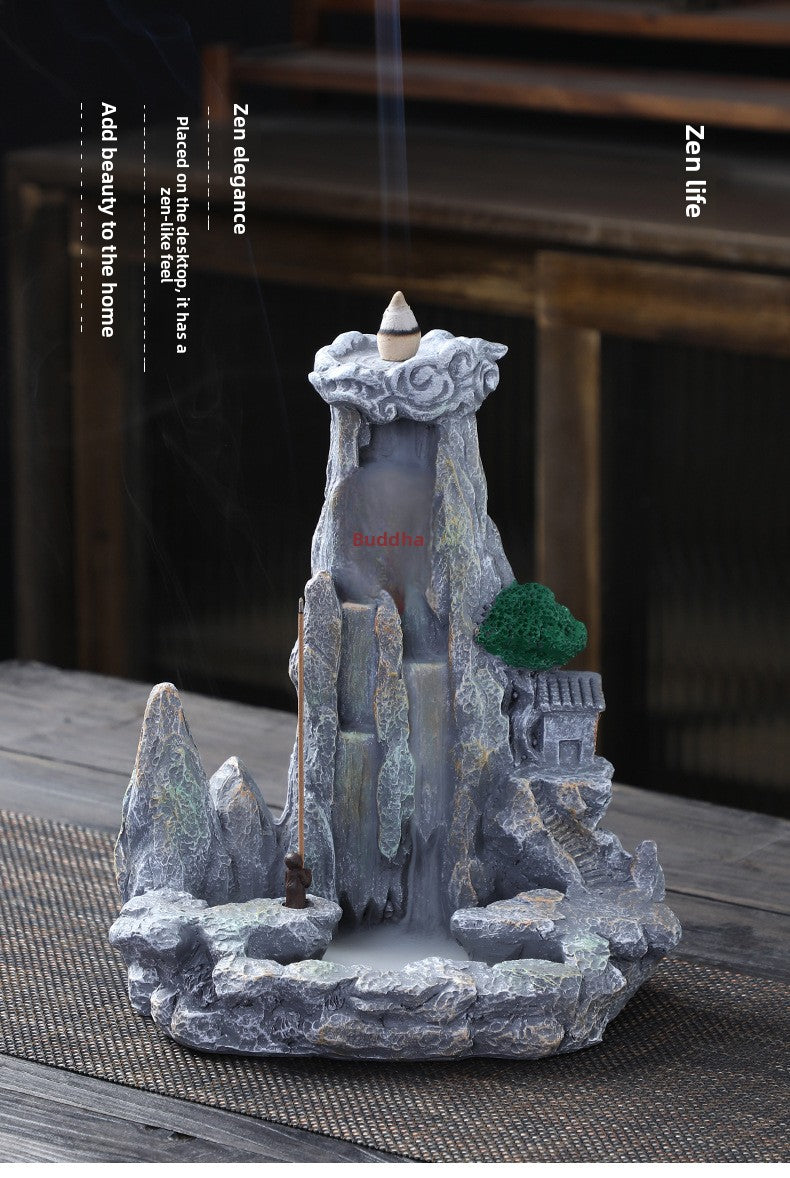 zensoullab Large Resin Backflow Incense Burner Entrance Decoration Incense Ceremony Aromatherapy Burner Fish Tank Rockery Landscape Sandalwood Burner Antique Decoration