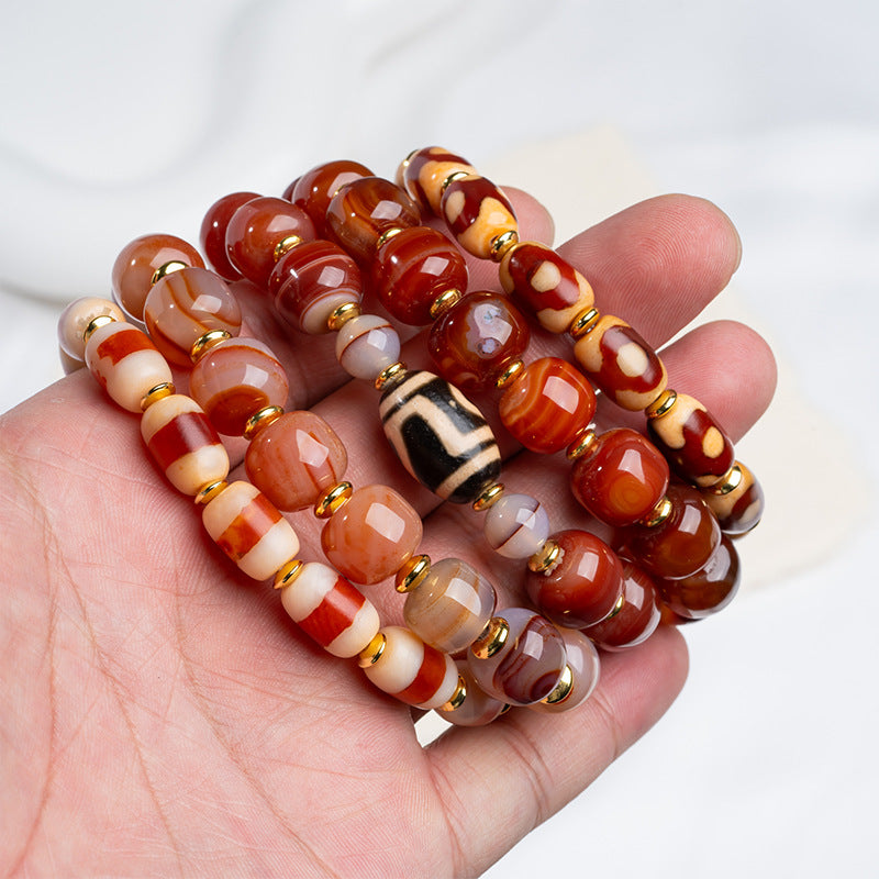 zensoullab Natural Sardonyx Dzi Bead Bracelet Fashionable Versatile Unisex Couple Style One-Line Pharmacist Single Circle Bracelet