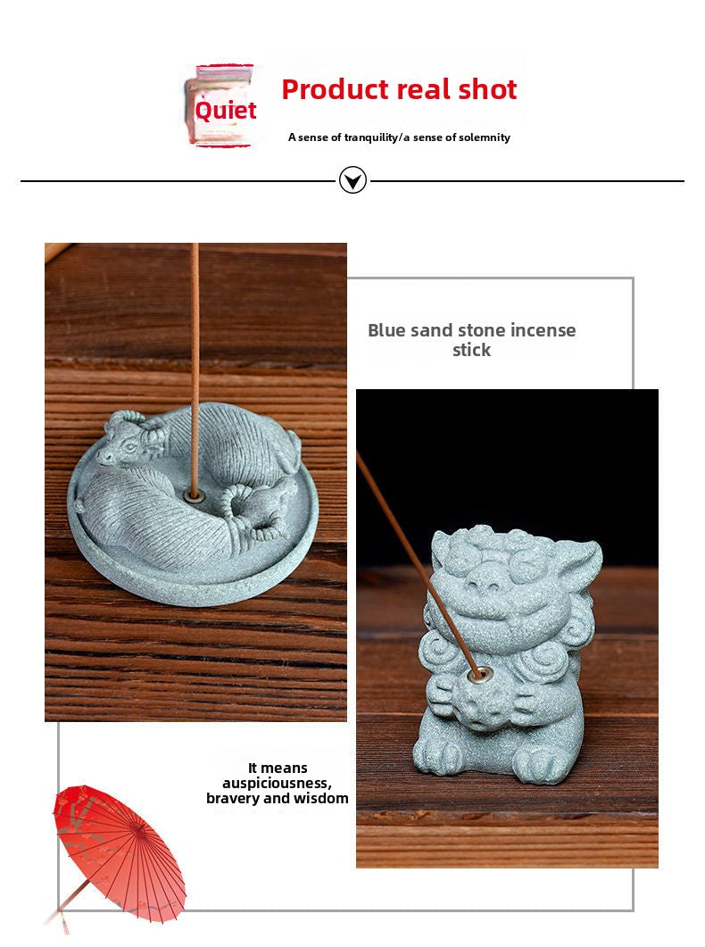 zensoullab Chinese Style Stone Lion Incense Holder Indoor Incense Stick Sandalwood Agarwood Small Incense Tray Creative Festive Tea Ceremony Desktop Ornament