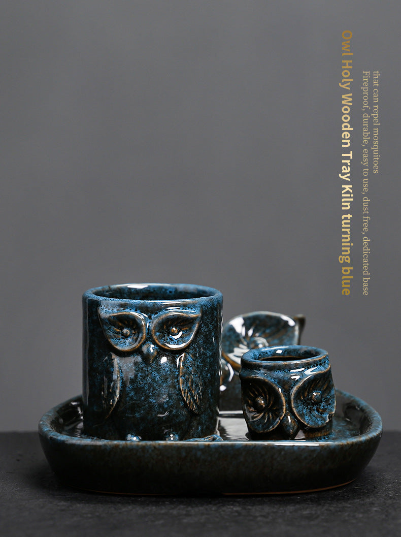 Kiln-Transformed Ceramic Candle Tray American Owl Sage Peruvian Sacred Wood Burning Stand Incense Holder Incense Seat