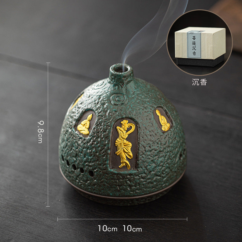 zensoullab Dunhuang Ceramic Incense Burner Home Indoor Incense Holder Incense Stand Aromatherapy Burner Zen Tea Room Desktop Incense Burner Ornament