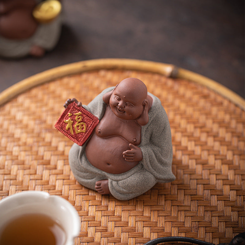 zensoullab Zen Style Chinese Five Blessings Maitreya Fortune Prosperity Longevity Happiness Wealth Smiling Buddha Desktop Small Ornament Creative Home Tea Room Tea Pet