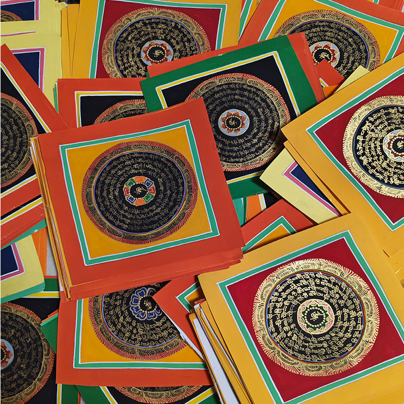 zensoullab Nepal Hand-painted Thangka Six-Word Mantra Tibetan Sutra Thangka Mandala Living Room Entrance Decoration Hanging Painting