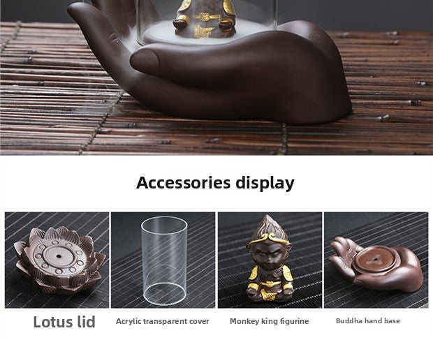 zensoullab Purple Clay Backflow Incense Burner Buddha Hand Lotus Acrylic Cover Agarwood Sandalwood Creative Home Decor Gift
