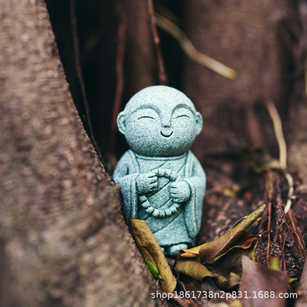 zensoullab Green Sand Stone Japanese Style Little Monk Home Aromatherapy Decoration Kyoto Kanzan Shape Fish Tank Aquarium Bonsai Matching Ornament