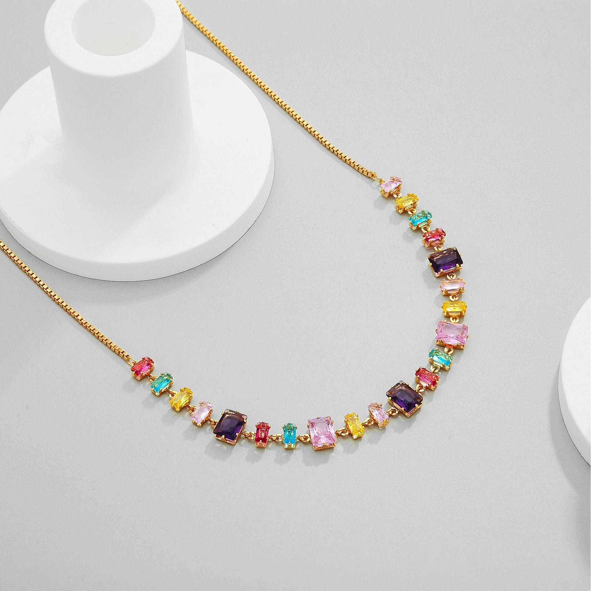 zensoullab Jewelry Necklace Light Luxury Inlaid Geometric Colorful Zircon Jewelry Collarbone Chain Dopamine High-end Niche Women