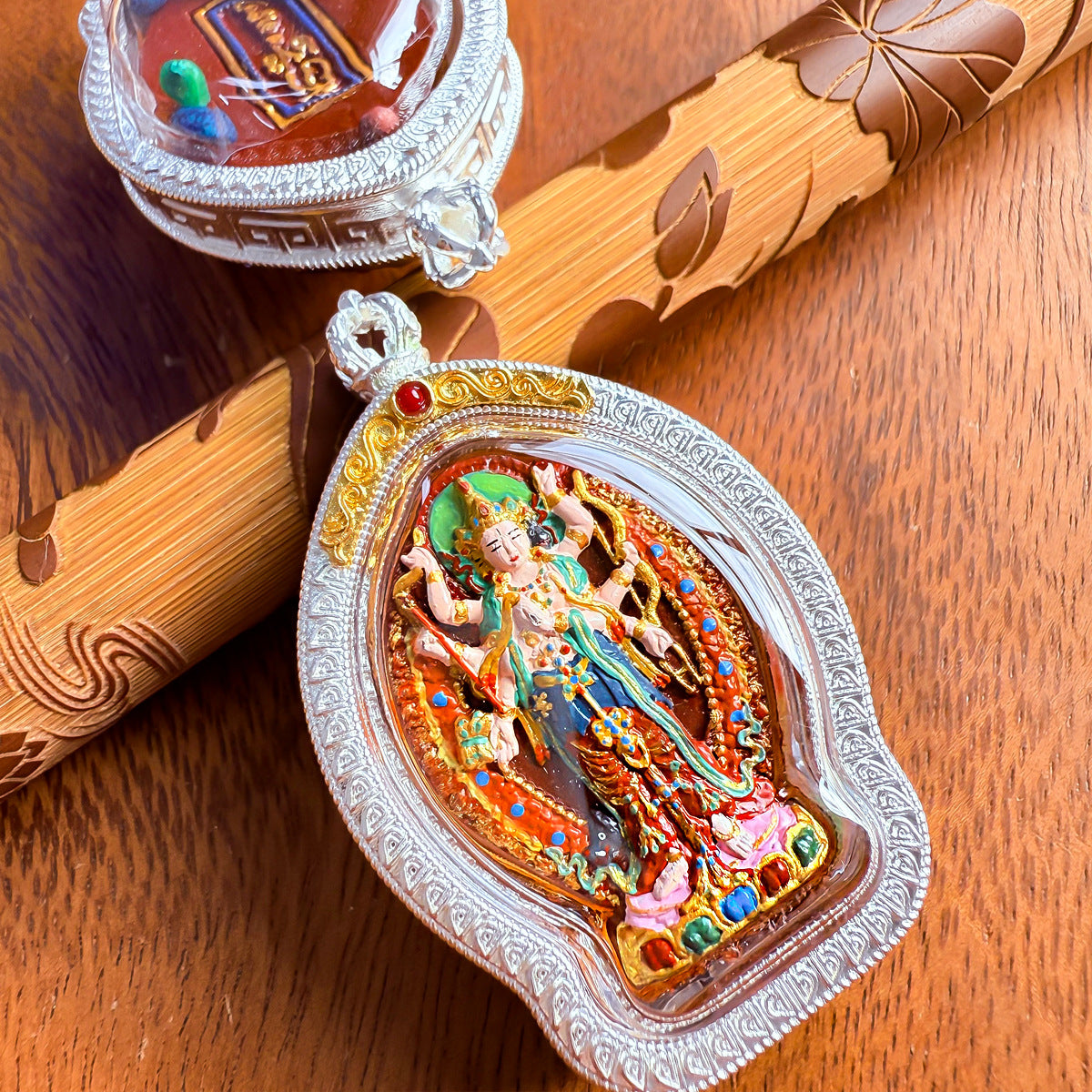 zensoullab Moli Zhi Tian Wu Box Pendant Hand-painted Rubbing Three-dimensional Tibetan Silver Thangka Buddha Amulet Doumu Yuanjun Men and Women Necklace