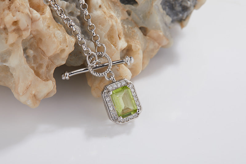 zensoullab S925 Inlaid Tassel Gemstone Series Necklace for Women Natural Black Spinel Peridot Collarbone Chain Jewelry