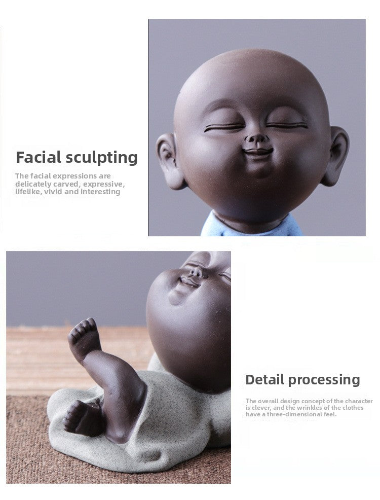 zensoullab Premium Yixing Zisha Cute Little Monk Tea Pet Tea Play Tea Tray Accessories Ceramic Little Sha Mi Bonsai Zen Ornament