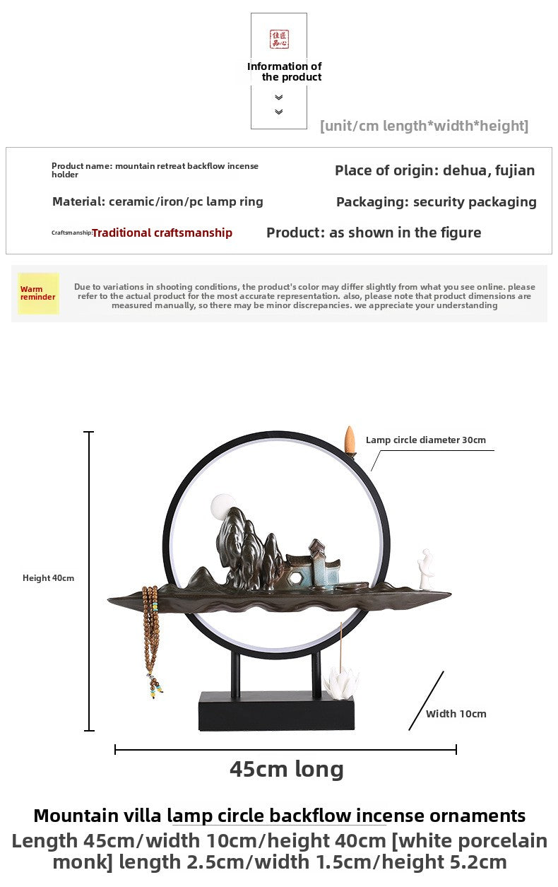 zensoullab Zen Style Chinese Mountain Water Backflow Incense Burner Lamp Ring Creative Home Sandalwood Agarwood Indoor Aromatherapy Ornament
