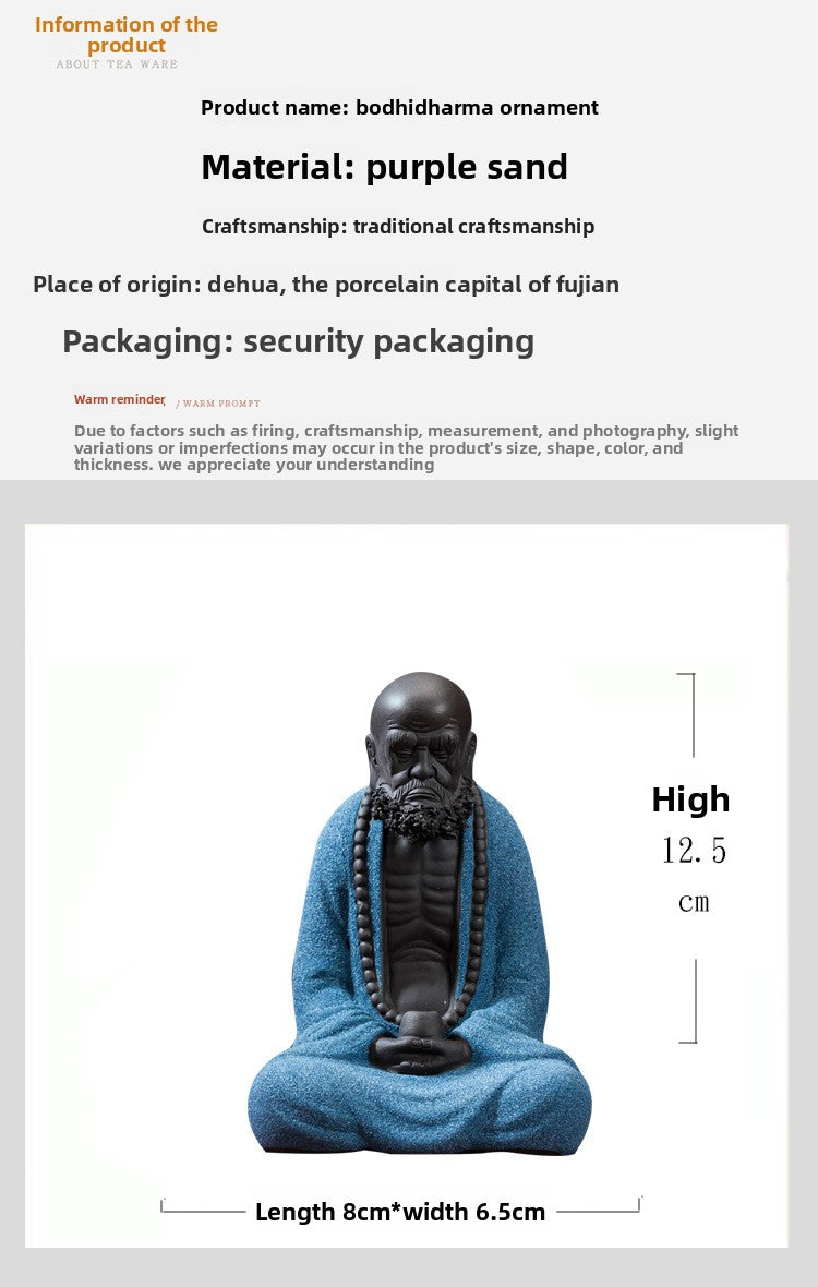 zensoullab Premium Purple Clay Bodhidharma Buddha Statue Handmade Ornament Ceramic Craft Chinese Style Living Room Tea Room Desktop Decoration Soft Furnishing