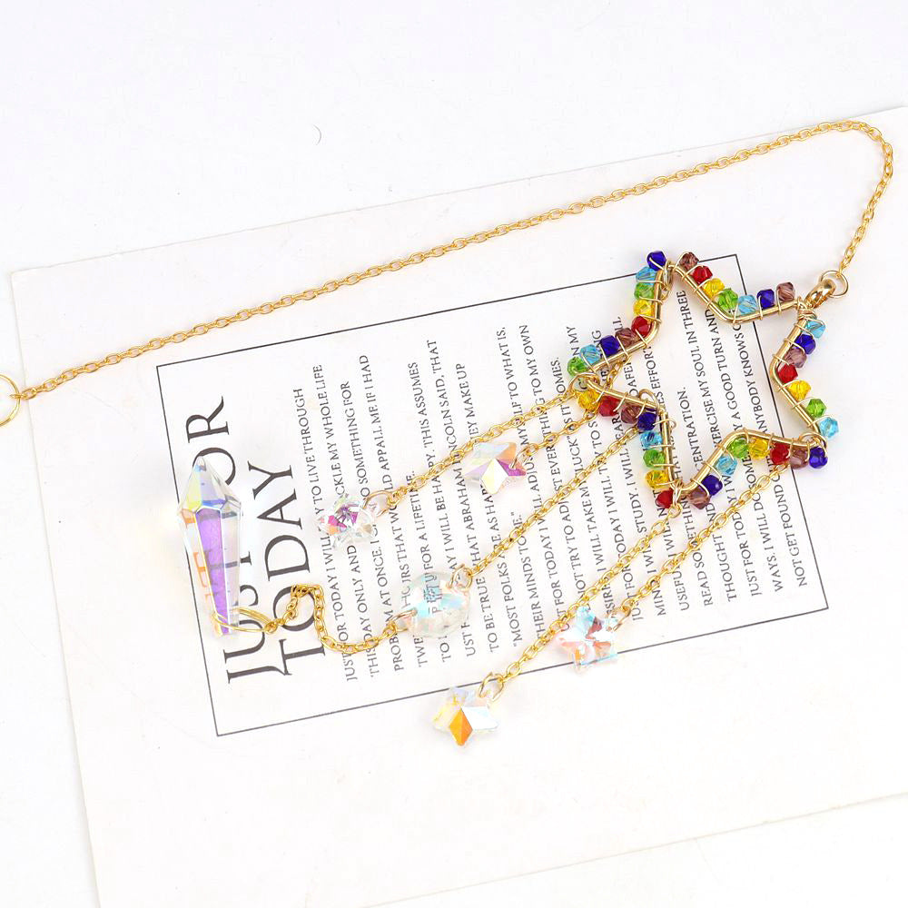 zensoullab Handmade Silk-wrapped Moon Star Crystal Sun Catcher Curtain Hanging Ornament Garden Decoration