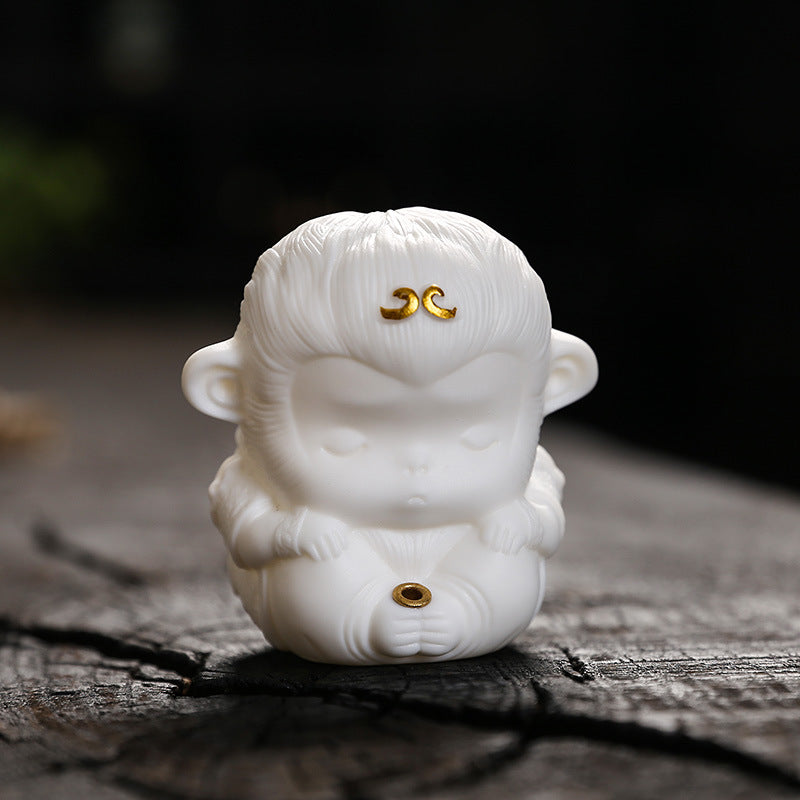 zensoullab Creative Cute Monkey Ceramic Aromatherapy Burner Ornament Soft Adorable Tea Pet Monkey Home Indoor Living Room Incense Holder