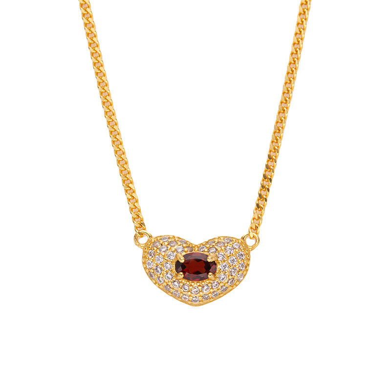 zensoullab High-End Heart-Shaped Gemstone Necklace for Women S925 Sterling Silver Natural Garnet Sapphire Heart Pendant Niche Non-Fading