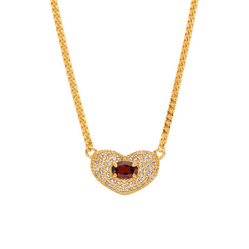 zensoullab High-End Heart-Shaped Gemstone Necklace for Women S925 Sterling Silver Natural Garnet Sapphire Heart Pendant Niche Non-Fading