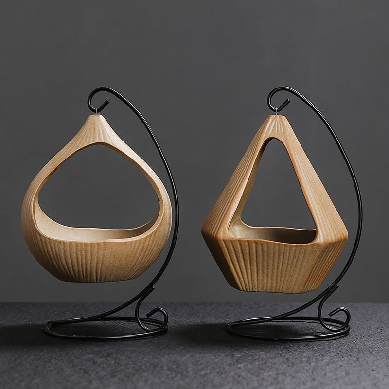 Iron Rack Hanging Basket Ceramic Incense Burner Creative Ceramic Sage Peruvian Wood Tray Home Indoor Atmosphere Ornament