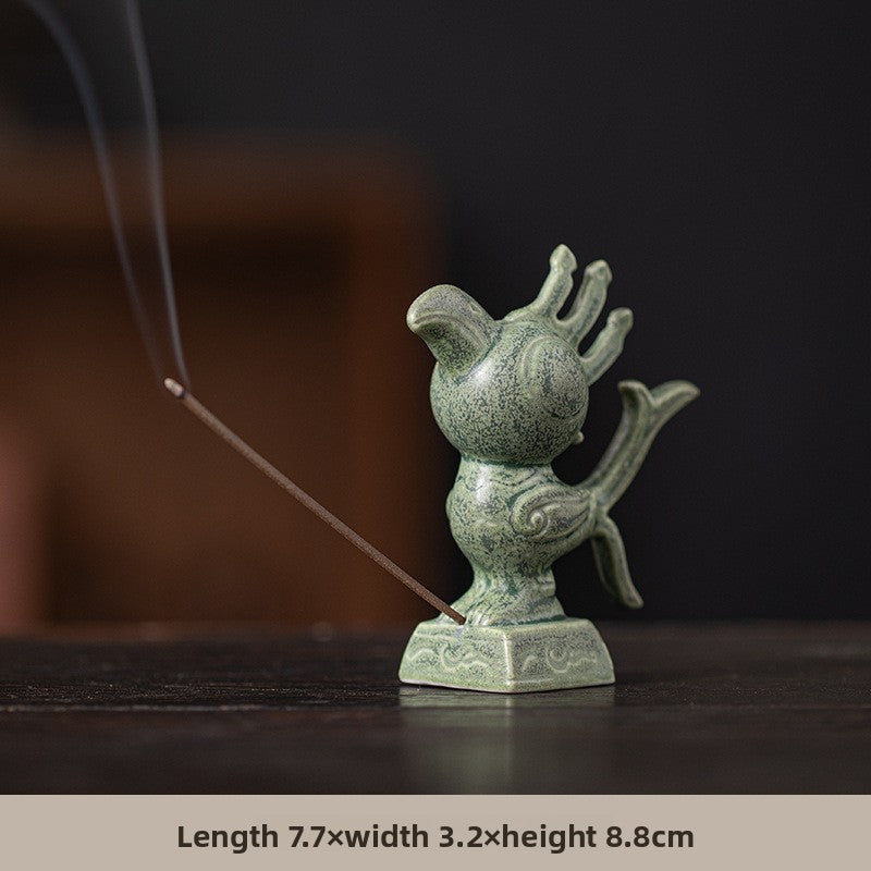 zensoullab Cultural and Creative Handicraft Ceramic Sanxingdui Sun Bird Incense Burner Incense Holder Incense Stick Holder Incense Ceremony Ornament Creative Gift Aromatherapy Burner