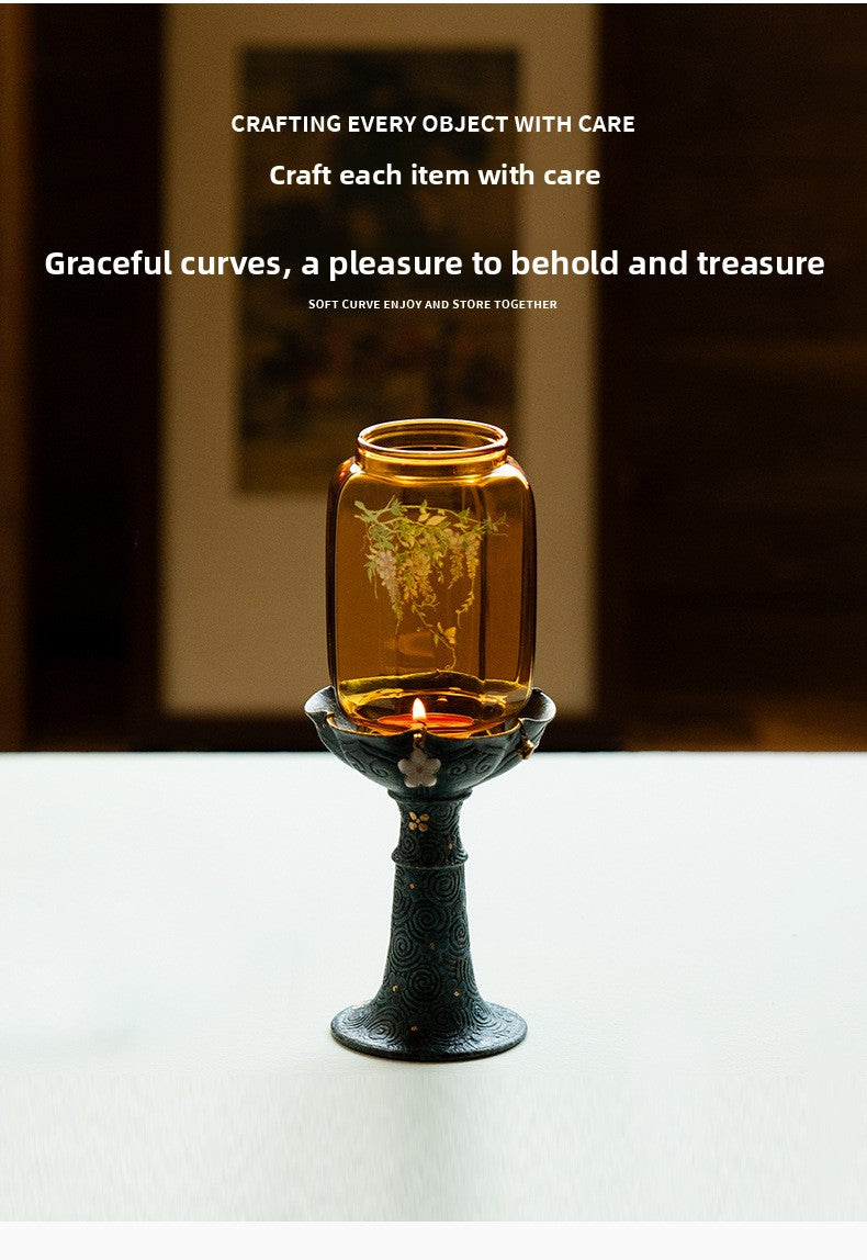 zensoullab New Chinese Style Antique Cloud Pattern Wisteria Glass Ming-Qing Candle Holder Ceramic Home Base Ornament Atmosphere Lamp Stand
