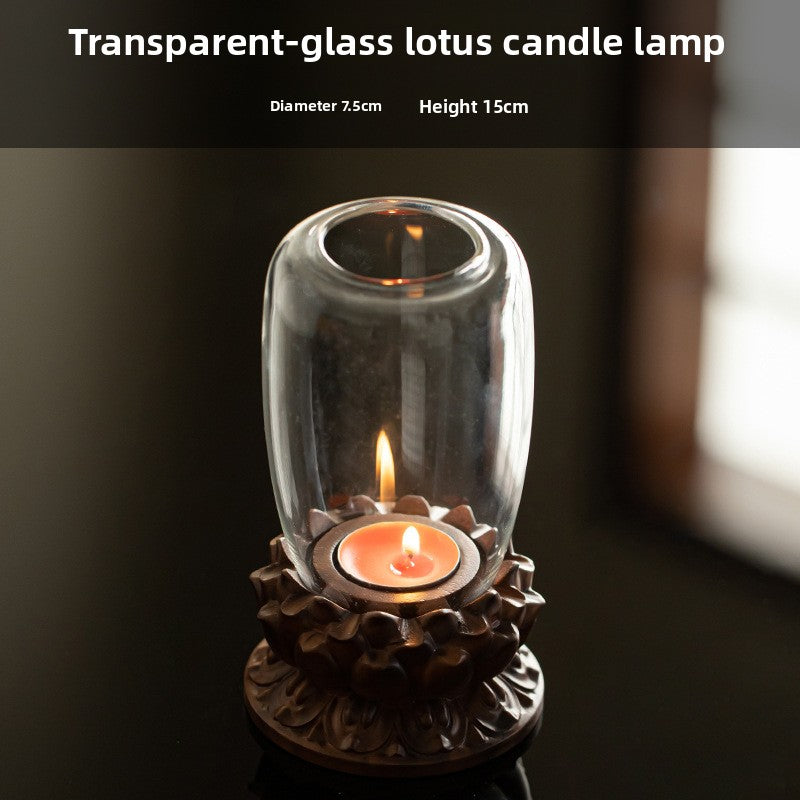 Zensoullab Antique Glass Candlestick Windshield Lampshade Lotus Buddha Candle Lamp Zen Tea Room Decoration Aromatherapy Candle Ambience Light
