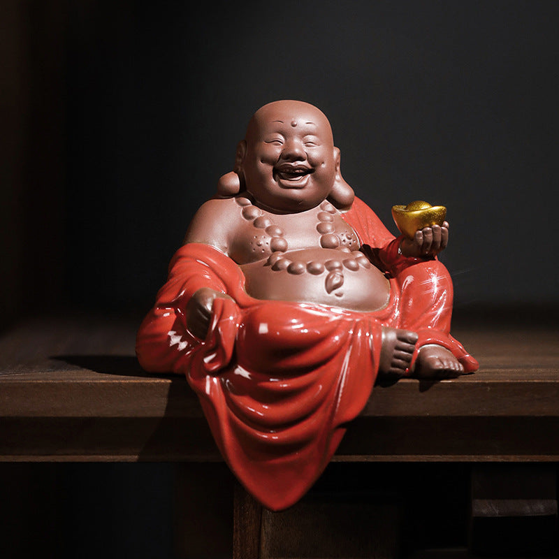 zensoullab Zen Wealth-Attracting Ceramic Maitreya Buddha Figurine Laughing Buddha New Chinese Style Living Room Entrance Hall Curio Shelf Office Tea Room Decoration